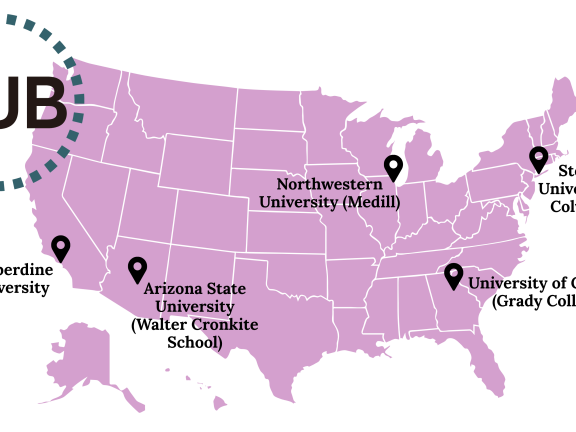 Map of the Solutions Journalism University Hubs